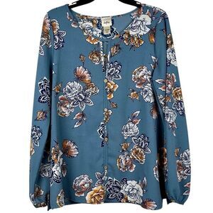 Daytrip Textured Floral Keyhole Long Sleeve Blouse Large